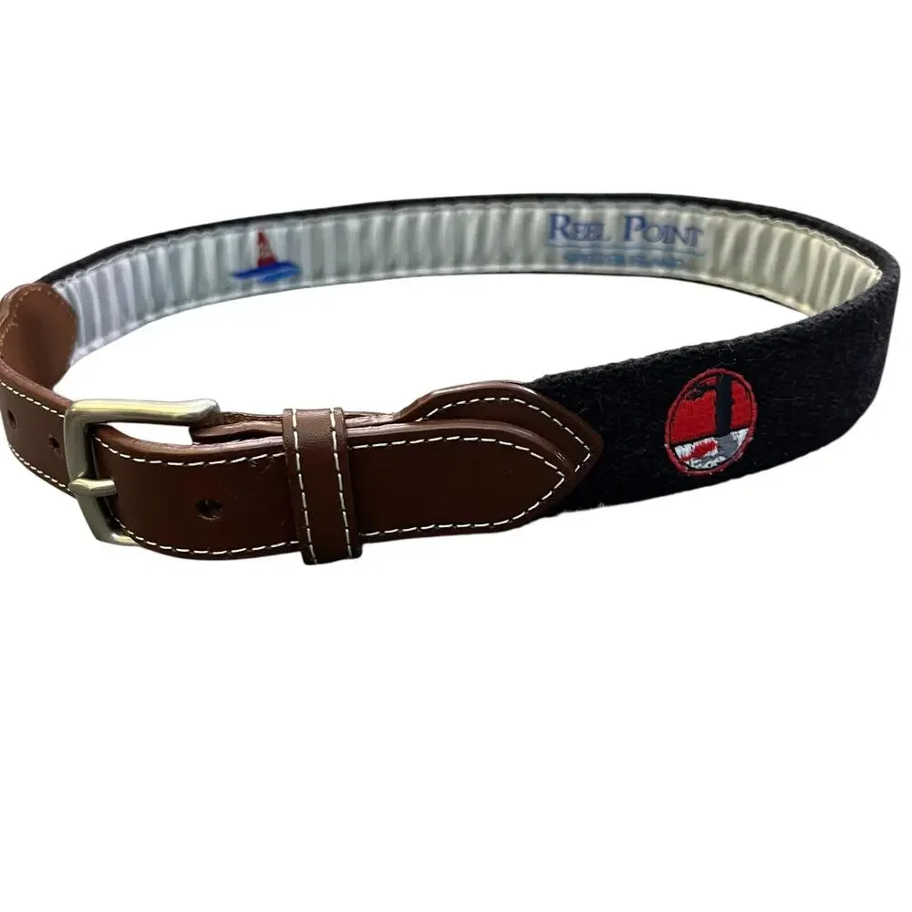Reel Point Shelter Island Belt Boys One Size Black Woven Leather Elastic